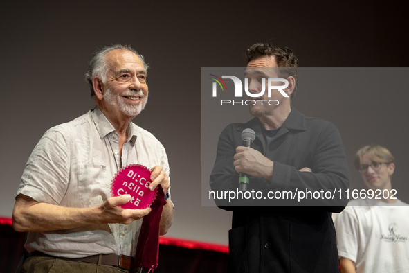 Director Francis Ford Coppola and actor Matt Dillon attend the Francis Ford Coppola Masterclass during the 19th Rome Film Festival at Sala S...