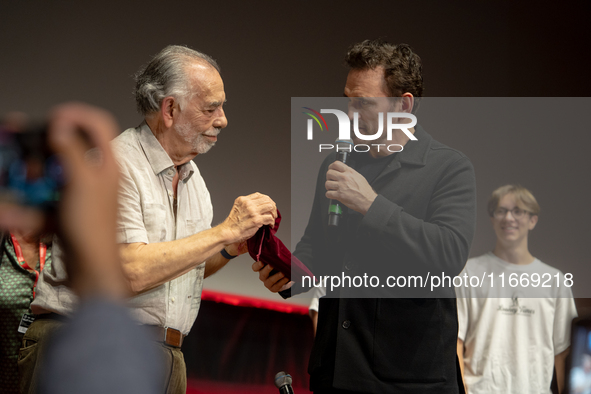 Director Francis Ford Coppola and actor Matt Dillon attend the Francis Ford Coppola Masterclass during the 19th Rome Film Festival at Sala S...