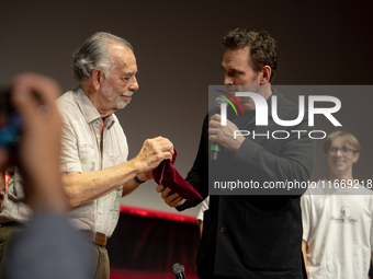 Director Francis Ford Coppola and actor Matt Dillon attend the Francis Ford Coppola Masterclass during the 19th Rome Film Festival at Sala S...