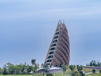 A 69.8-meter-high giant panda tower stands at the Chengdu Research Base of Giant Panda Breeding in Chengdu, China, on October 14, 2024. Repo...