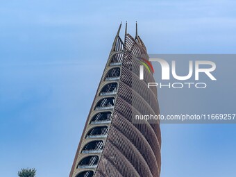 A 69.8-meter-high giant panda tower stands at the Chengdu Research Base of Giant Panda Breeding in Chengdu, China, on October 14, 2024. Repo...