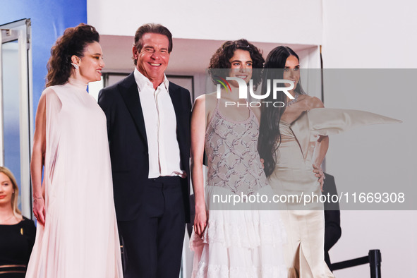 Dennis Quaid, Coralie Fargeat, Margaret Qualley, and Demi Moore attend the red carpet for the premiere of The Substance during the 77th Fest...