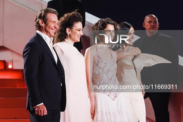 Dennis Quaid, Coralie Fargeat, Margaret Qualley, and Demi Moore attend the red carpet for the premiere of The Substance during the 77th Fest...