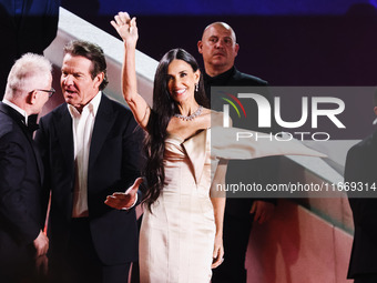 Demi Moore and Dennis Quaid attend the red carpet for the premiere of The Substance during the 77th Festival de Cannes in Cannes, France, on...