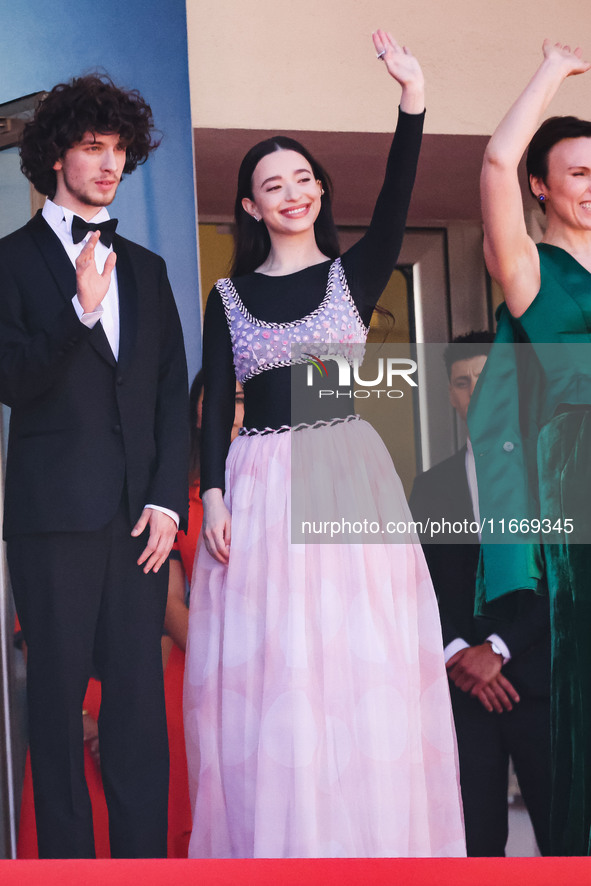 Mikey Madison and Mark Eydelshteyn attend the red carpet for the premiere of Anora during the 77th Festival de Cannes in Cannes, France, on...