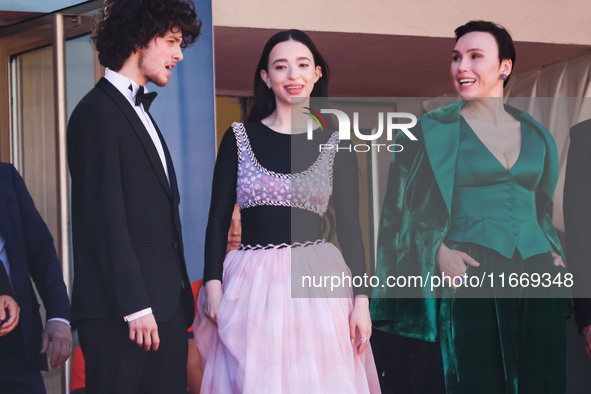 Mikey Madison and Mark Eydelshteyn attend the red carpet for the premiere of Anora during the 77th Festival de Cannes in Cannes, France, on...