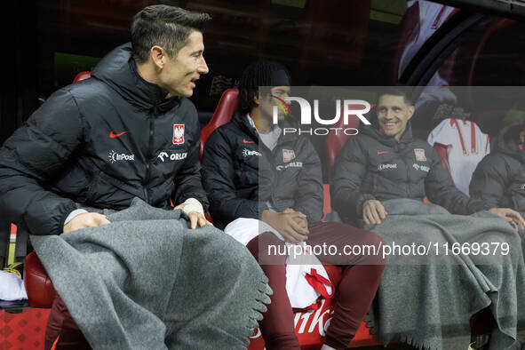 Robert Lewandowski , Maximillian Oyedele , Bartosz Kapustka  during UEFA Nations League match Poland vs Croatia in Warsaw Poland on 15 Octob...