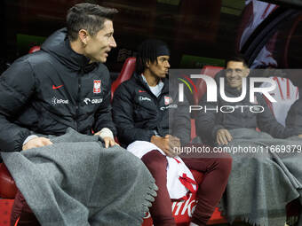 Robert Lewandowski , Maximillian Oyedele , Bartosz Kapustka  during UEFA Nations League match Poland vs Croatia in Warsaw Poland on 15 Octob...