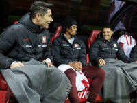 Robert Lewandowski , Maximillian Oyedele , Bartosz Kapustka  during UEFA Nations League match Poland vs Croatia in Warsaw Poland on 15 Octob...