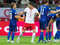 Luka Modric , Robert Lewandowski , Ante Budimir  during UEFA Nations League match Poland vs Croatia in Warsaw Poland on 15 October 2024. (