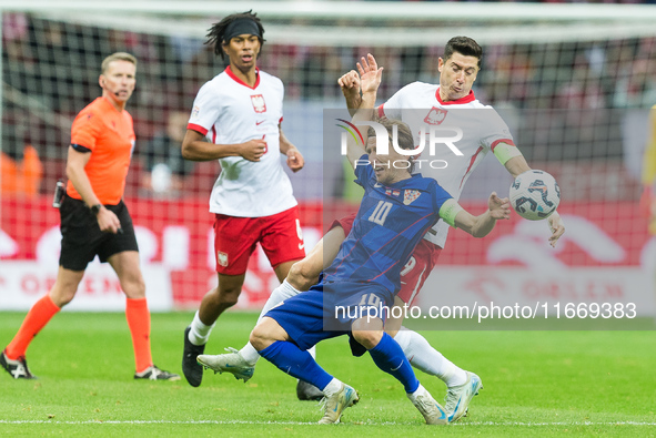 Maximillian Oyedele , Luka Modric , Robert Lewandowski  during UEFA Nations League match Poland vs Croatia in Warsaw Poland on 15 October 20...