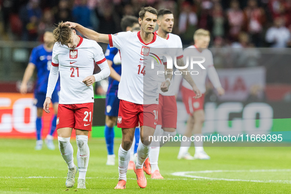 Nicola Zalewski , Jakub Kiwior  during UEFA Nations League match Poland vs Croatia in Warsaw Poland on 15 October 2024. 