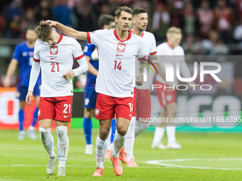 Nicola Zalewski , Jakub Kiwior  during UEFA Nations League match Poland vs Croatia in Warsaw Poland on 15 October 2024. (