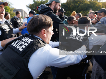 Indigenous demonstrators clash with police near the U.S. Capitol in Washington, D.C. on October 15, 2024 after U.S. Park Police attempt to c...