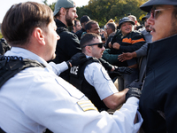 Indigenous demonstrators clash with police near the U.S. Capitol in Washington, D.C. on October 15, 2024 after U.S. Park Police attempt to c...