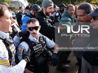 Indigenous demonstrators clash with police near the U.S. Capitol in Washington, D.C. on October 15, 2024 after U.S. Park Police attempt to c...