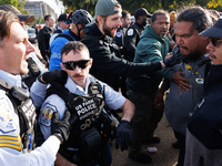 Indigenous demonstrators clash with police near the U.S. Capitol in Washington, D.C. on October 15, 2024 after U.S. Park Police attempt to c...