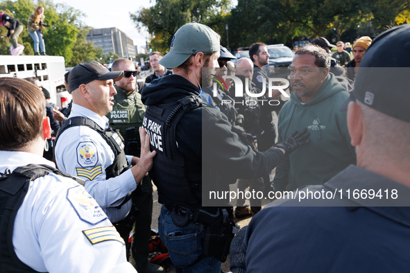 Indigenous demonstrators clash with police near the U.S. Capitol in Washington, D.C. on October 15, 2024 after U.S. Park Police attempt to c...