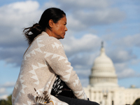 An Indigenous demonstrator sits atop a horse trailer near the U.S. Capitol in Washington, D.C. on October 15, 2024 after U.S. Park Police at...