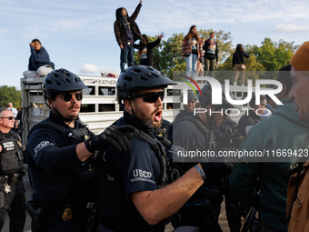 Indigenous demonstrators clash with police near the U.S. Capitol in Washington, D.C. on October 15, 2024 after U.S. Park Police attempt to c...