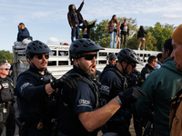 Indigenous demonstrators clash with police near the U.S. Capitol in Washington, D.C. on October 15, 2024 after U.S. Park Police attempt to c...