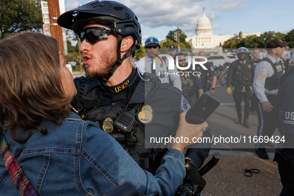 Indigenous demonstrators clash with police near the U.S. Capitol in Washington, D.C. on October 15, 2024 after U.S. Park Police attempt to c...