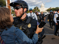 Indigenous demonstrators clash with police near the U.S. Capitol in Washington, D.C. on October 15, 2024 after U.S. Park Police attempt to c...