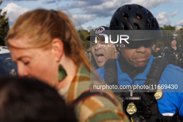 Indigenous demonstrators clash with police near the U.S. Capitol in Washington, D.C. on October 15, 2024 after U.S. Park Police attempt to c...