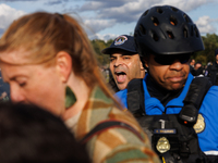 Indigenous demonstrators clash with police near the U.S. Capitol in Washington, D.C. on October 15, 2024 after U.S. Park Police attempt to c...