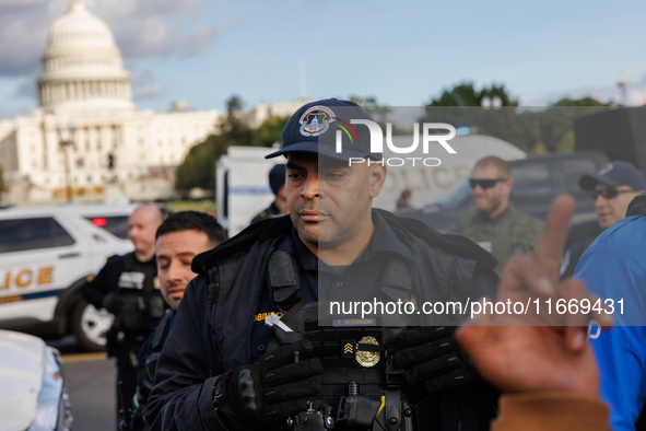 Indigenous demonstrators clash with police near the U.S. Capitol in Washington, D.C. on October 15, 2024 after U.S. Park Police attempt to c...