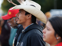 Indigenous demonstrators chant as police surround a horse trailer near the U.S. Capitol in Washington, D.C. on October 15, 2024. U.S. Park P...