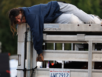 Indigenous demonstrators sit atop a horse trailer near the U.S. Capitol in Washington, D.C. on October 15, 2024 after U.S. Park Police attem...