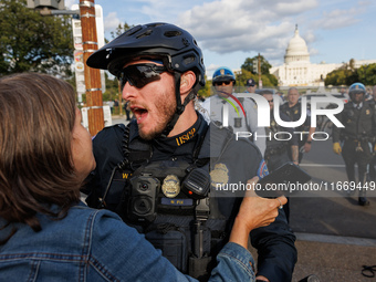 Indigenous demonstrators clash with police near the U.S. Capitol in Washington, D.C. on October 15, 2024 after U.S. Park Police attempt to c...