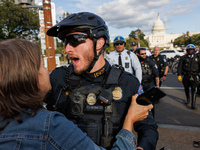 Indigenous demonstrators clash with police near the U.S. Capitol in Washington, D.C. on October 15, 2024 after U.S. Park Police attempt to c...