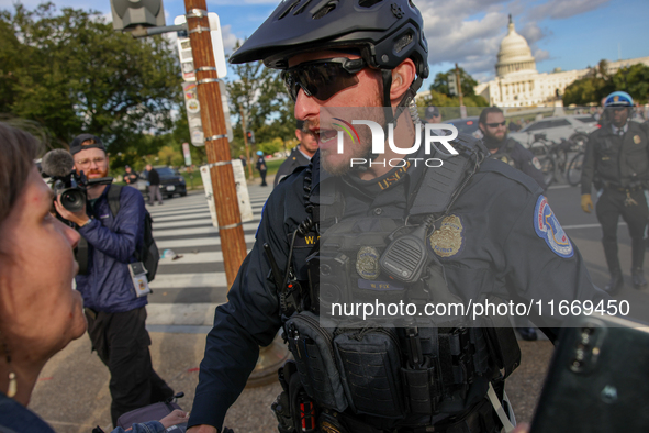 Indigenous demonstrators clash with police near the U.S. Capitol in Washington, D.C. on October 15, 2024 after U.S. Park Police attempt to c...