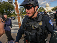 Indigenous demonstrators clash with police near the U.S. Capitol in Washington, D.C. on October 15, 2024 after U.S. Park Police attempt to c...