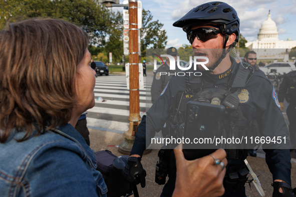 Indigenous demonstrators clash with police near the U.S. Capitol in Washington, D.C. on October 15, 2024 after U.S. Park Police attempt to c...