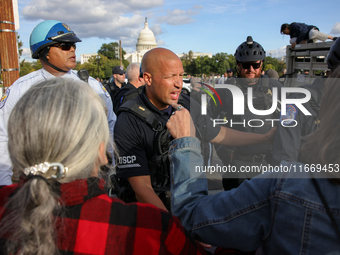 Indigenous demonstrators clash with police near the U.S. Capitol in Washington, D.C. on October 15, 2024 after U.S. Park Police attempt to c...