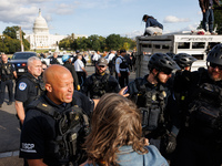 Indigenous demonstrators clash with police near the U.S. Capitol in Washington, D.C. on October 15, 2024 after U.S. Park Police attempt to c...