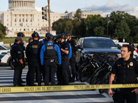 U.S. Capitol Police speak with each other after clashes with Indigenous demonstrators near the U.S. Capitol in Washington, D.C. on October 1...