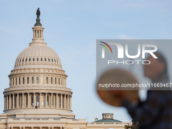 An Indigenous demonstrator plays a drum near the U.S. Capitol in Washington, D.C. on October 15, 2024. after U.S. Park Police attempted to c...