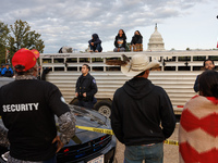 Police surround a horse trailer after Indigenous demonstrators clash with police near the U.S. Capitol in Washington, D.C. on October 15, 20...