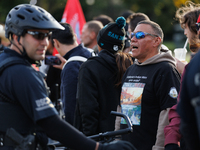 Indigenous demonstrators chant as police surround a horse trailer near the U.S. Capitol in Washington, D.C. on October 15, 2024. U.S. Park P...