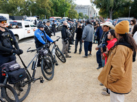 Police surround a horse trailer after Indigenous demonstrators clash with police near the U.S. Capitol in Washington, D.C. on October 15, 20...