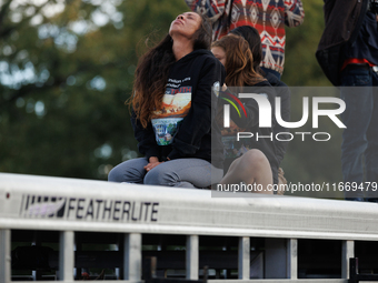 Indigenous demonstrators sit atop a horse trailer near the U.S. Capitol in Washington, D.C. on October 15, 2024 after U.S. Park Police attem...