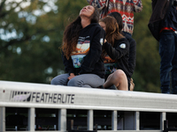 Indigenous demonstrators sit atop a horse trailer near the U.S. Capitol in Washington, D.C. on October 15, 2024 after U.S. Park Police attem...