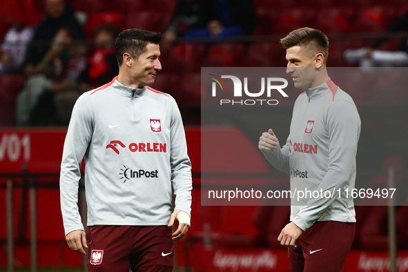 Robert Lewandowski and Krzysztof Piatek of Poland before UEFA Nations League football match Poland - Croatia at National Stadium in Warsaw,...