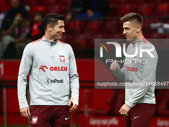 Robert Lewandowski and Krzysztof Piatek of Poland before UEFA Nations League football match Poland - Croatia at National Stadium in Warsaw,...