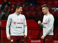 Robert Lewandowski and Krzysztof Piatek of Poland before UEFA Nations League football match Poland - Croatia at National Stadium in Warsaw,...