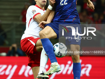 Jan Bednarek of Poland and Igor Metanovic of Croatia during UEFA Nations League football match Poland - Croatia at National Stadium in Warsa...